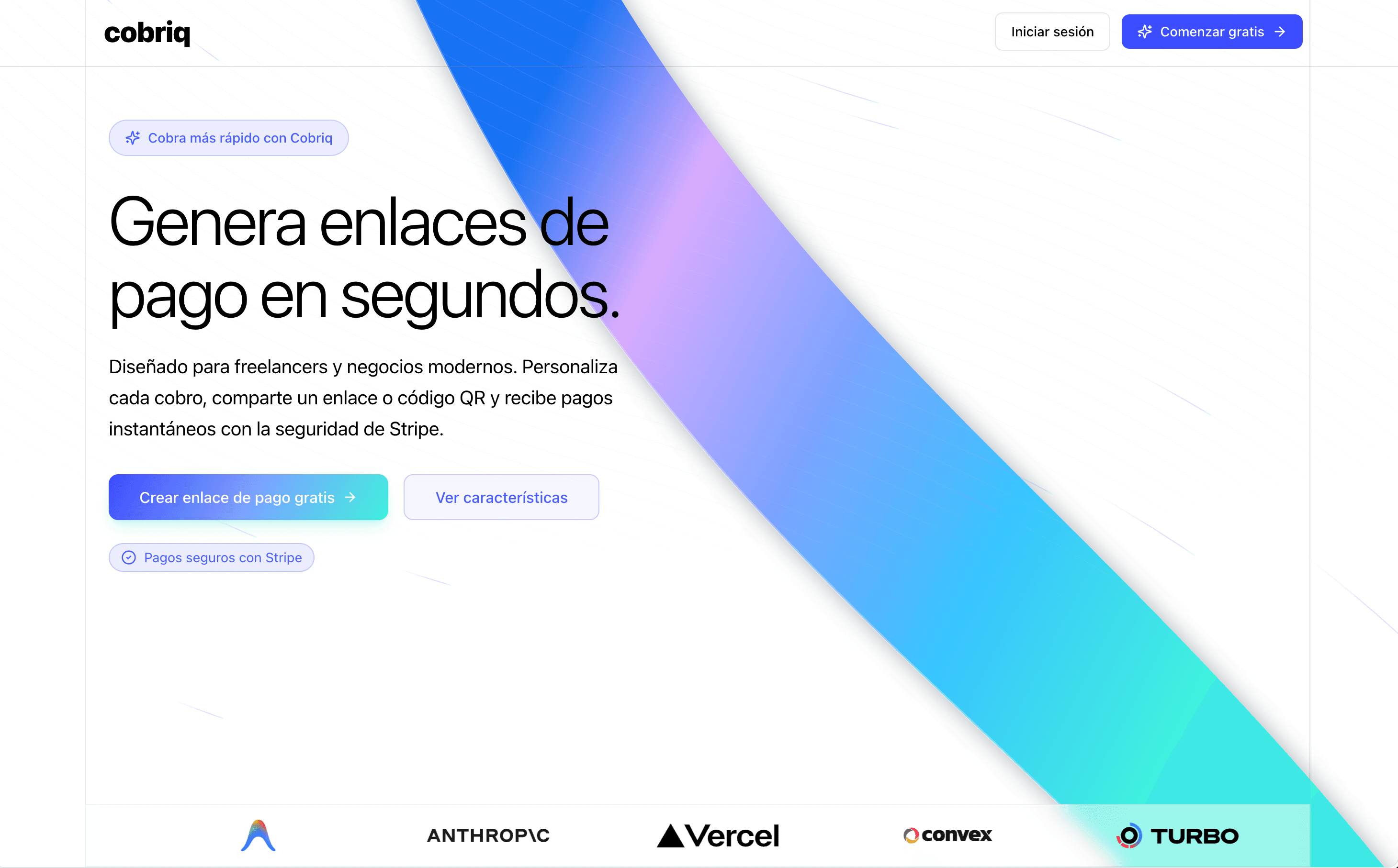 Vista del sitio web de Cobriq