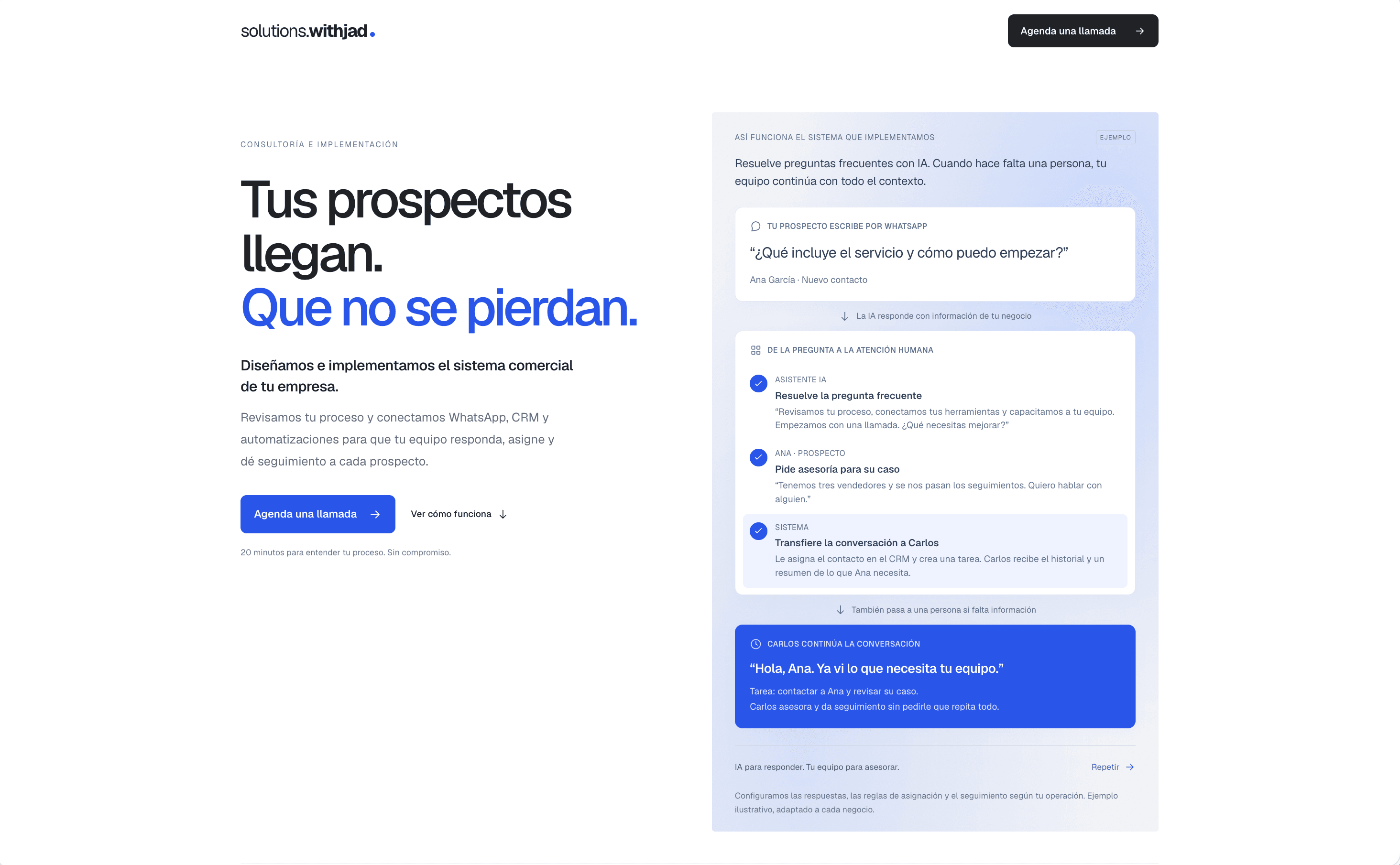 Vista del sitio web de Solutions withJad / Sistemas